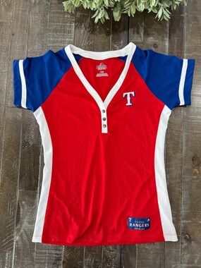 Majestic Texas Rangers Women’s League Diva Fitted Jersey Tee - Large
